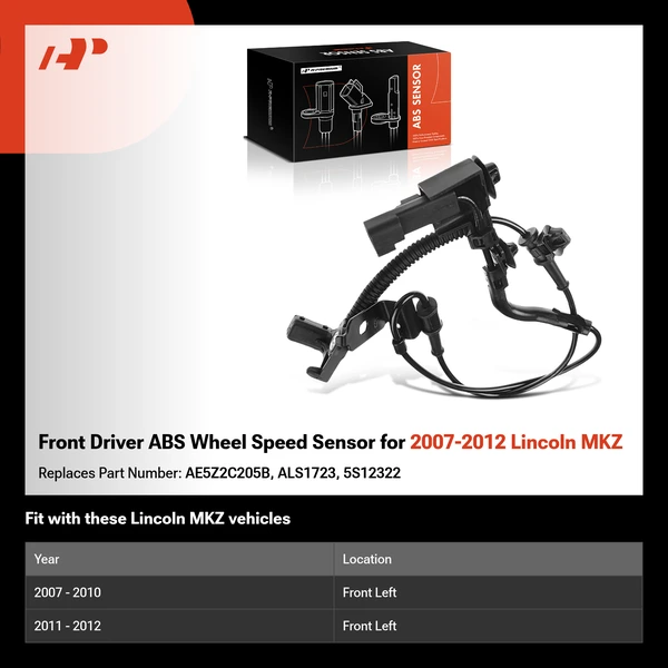 Front Driver ABS Wheel Speed Sensor for 2007-2012 Lincoln MKZ