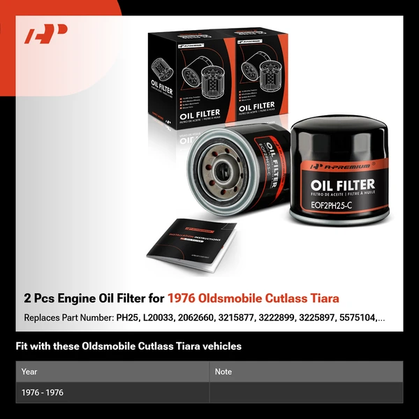 2 Pcs Engine Oil Filter for 1976 Oldsmobile Cutlass Tiara