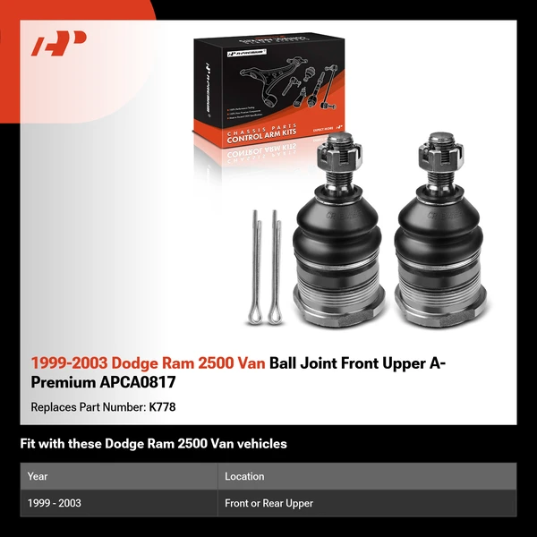 1999-2003 Dodge Ram 2500 Van Ball Joint Front Upper A-Premium APCA0817
