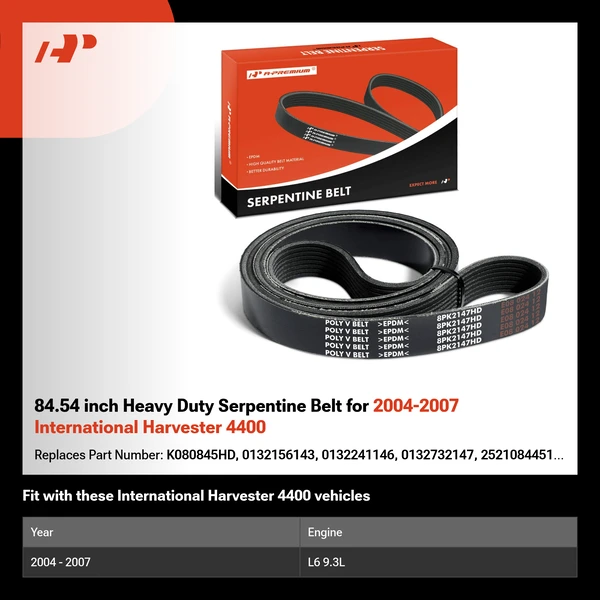 84.54 inch Heavy Duty Serpentine Belt for 2004-2007 International Harvester 4400