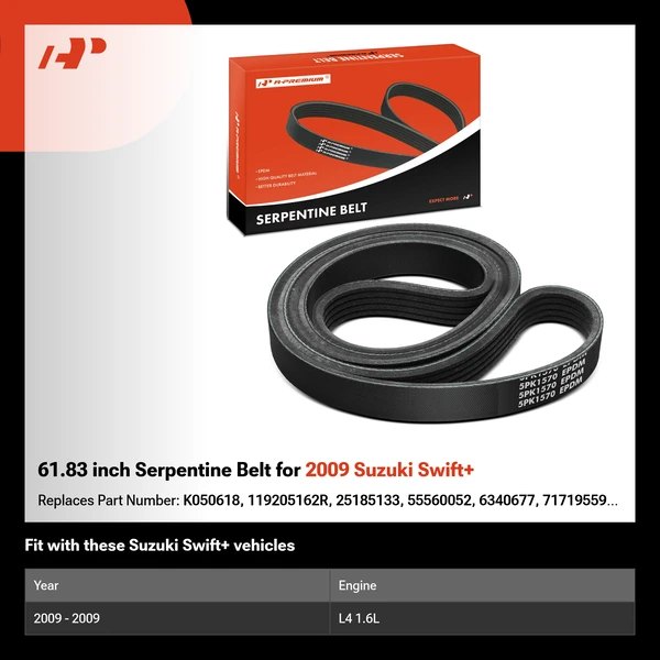 61.83 inch Serpentine Belt for 2009 Suzuki Swift+