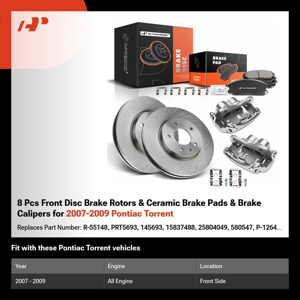 8 Pcs Front Disc Brake Rotors & Ceramic Brake Pads & Brake Calipers for 2007-2009 Pontiac Torrent