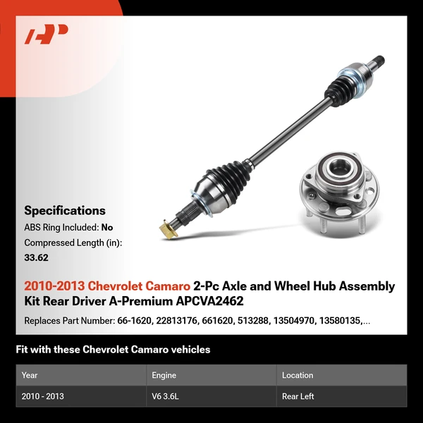 2010-2013 Chevrolet Camaro 2-Pc Axle and Wheel Hub Assembly Kit Rear Driver A-Premium APCVA2462