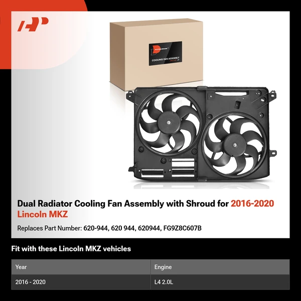 Dual Radiator Cooling Fan Assembly with Shroud for 2016-2020 Lincoln MKZ