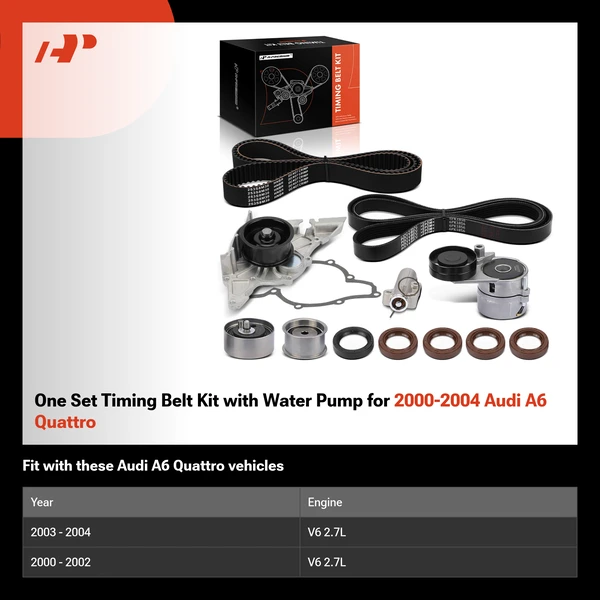 One Set Timing Belt Kit with Water Pump for 2000-2004 Audi A6 Quattro