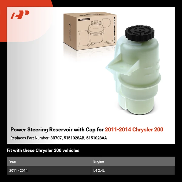 Power Steering Reservoir with Cap for 2011-2014 Chrysler 200