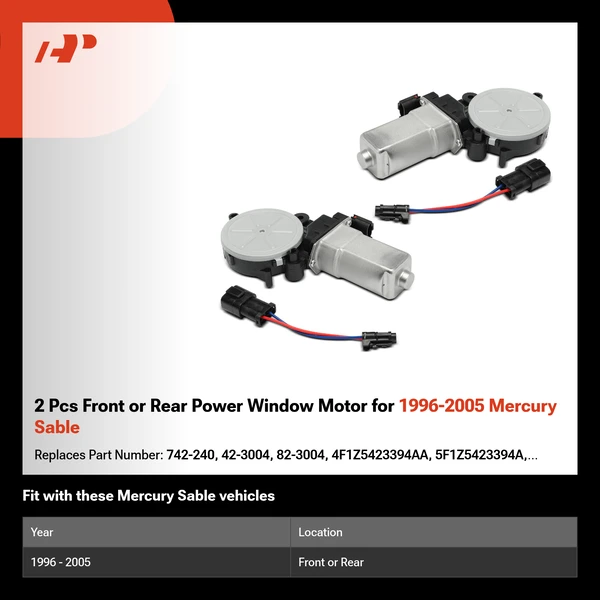 2 Pcs Front or Rear Power Window Motor for 1996-2005 Mercury Sable