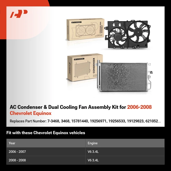 AC Condenser & Dual Cooling Fan Assembly Kit for 2006-2008 Chevrolet Equinox