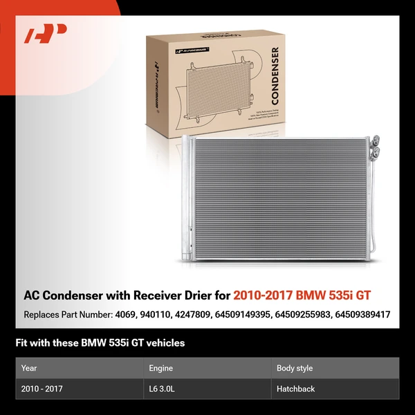AC Condenser with Receiver Drier for 2010-2017 BMW 535i GT