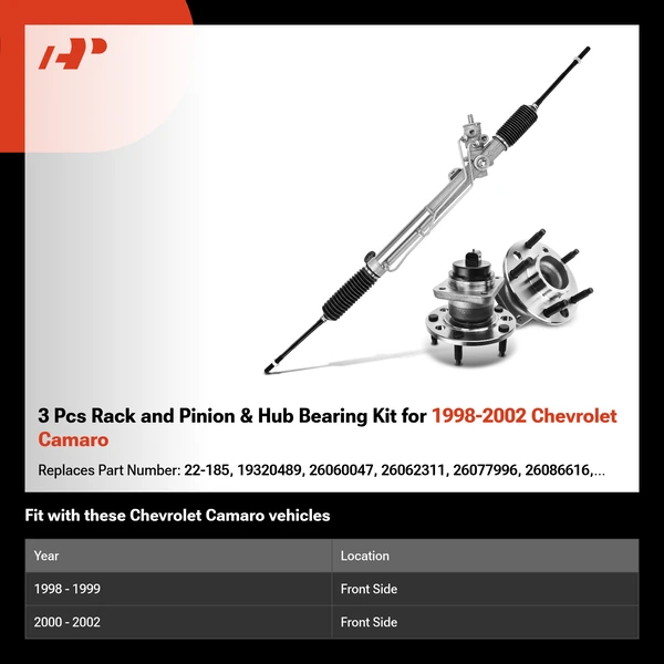 3 Pcs Rack and Pinion & Hub Bearing Kit for 1998-2002 Chevrolet Camaro