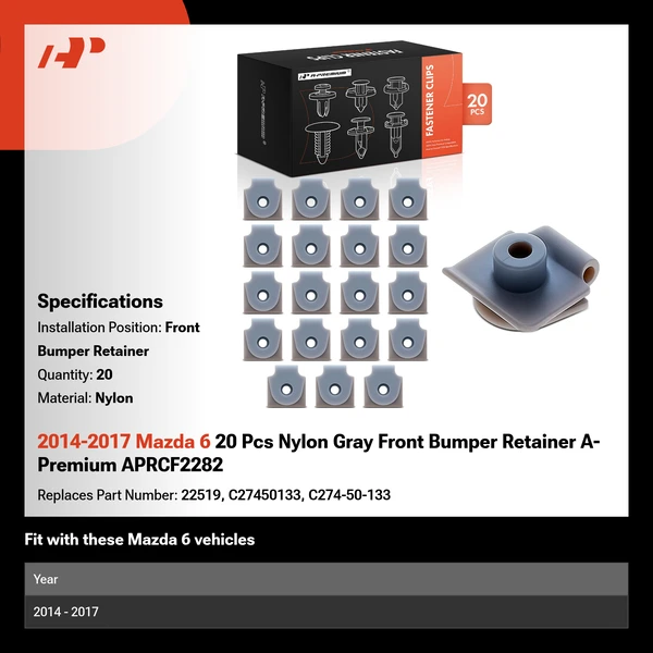 2014-2017 Mazda 6 20 Pcs Nylon Gray Front Bumper Retainer A-Premium APRCF2282