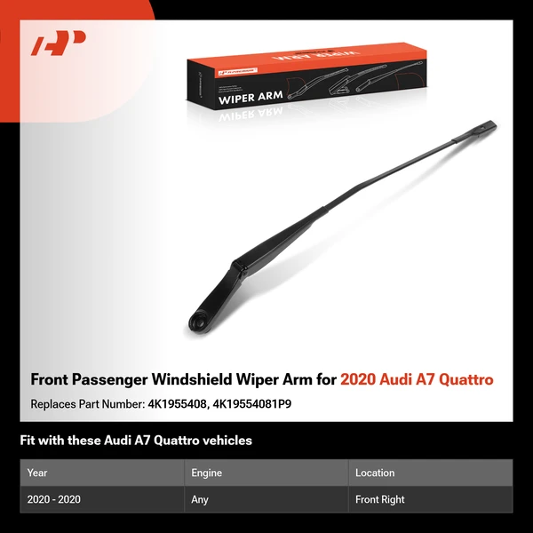 Front Passenger Windshield Wiper Arm for 2020 Audi A7 Quattro