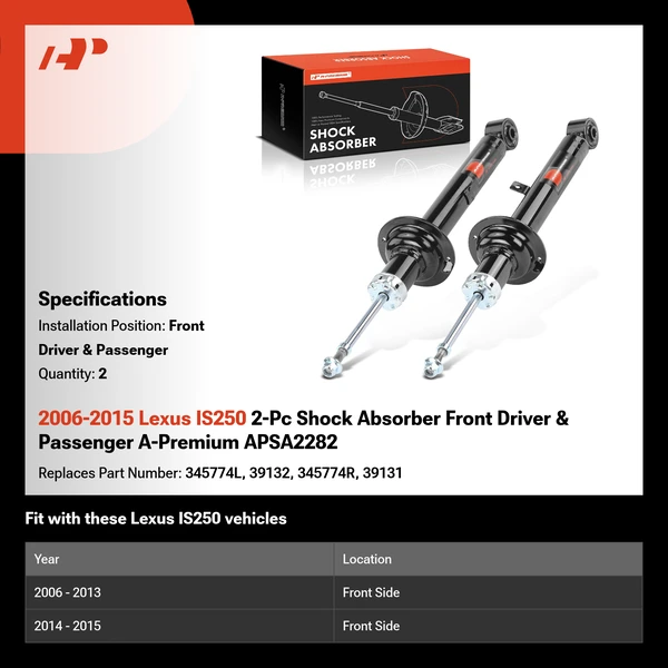 2006-2015 Lexus IS250 2-Pc Shock Absorber Front Driver & Passenger A-Premium APSA2282