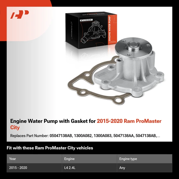 Engine Water Pump with Gasket for 2015-2020 Ram ProMaster City