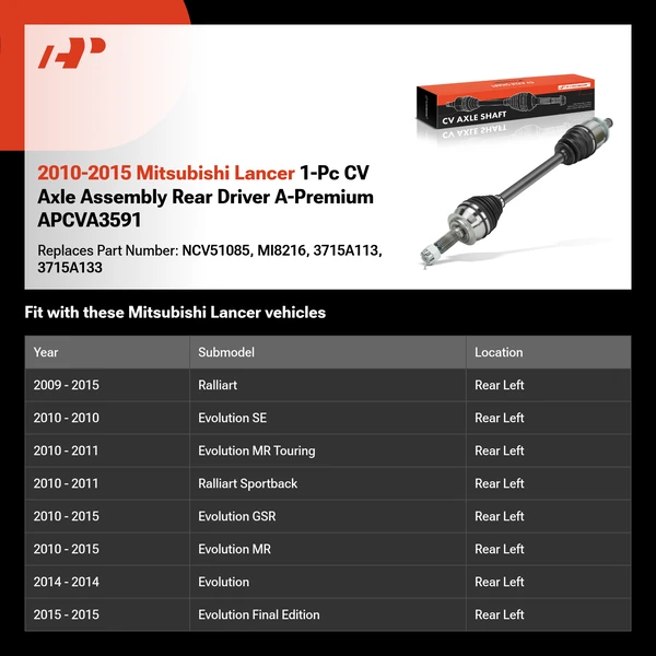 2010-2015 Mitsubishi Lancer 1-Pc CV Axle Assembly Rear Driver A-Premium APCVA3591