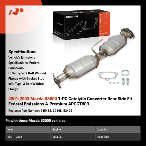 2001-2003 Mazda B3000 1-PC Catalytic Converter Rear Side Fit Federal Emissions A-Premium APCCT609