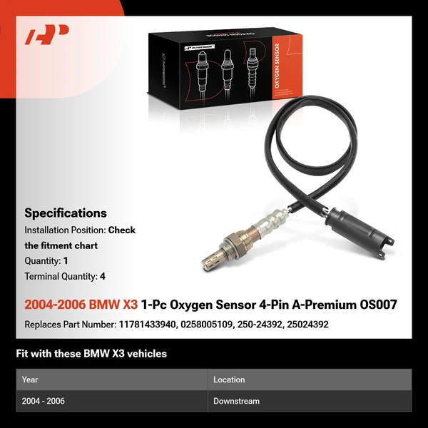 2004-2006 BMW X3 1-Pc Oxygen Sensor 4-Pin A-Premium OS007