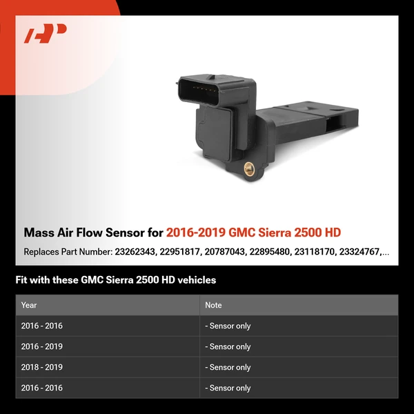 Mass Air Flow Sensor for 2016-2019 GMC Sierra 2500 HD