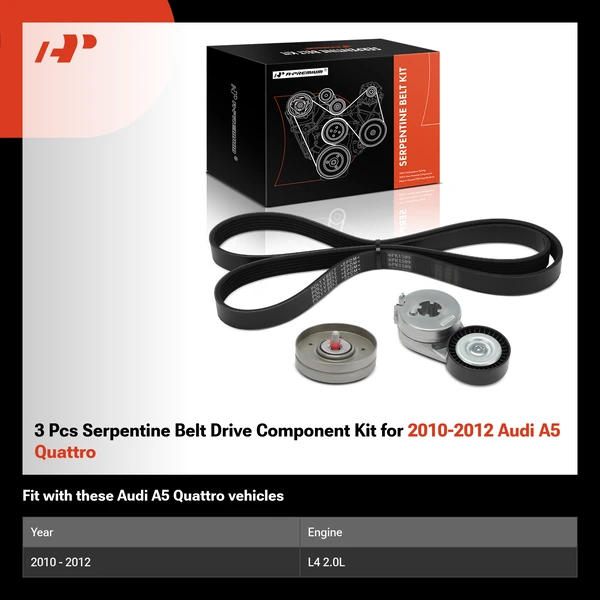 3 Pcs Serpentine Belt Drive Component Kit for 2010-2012 Audi A5 Quattro
