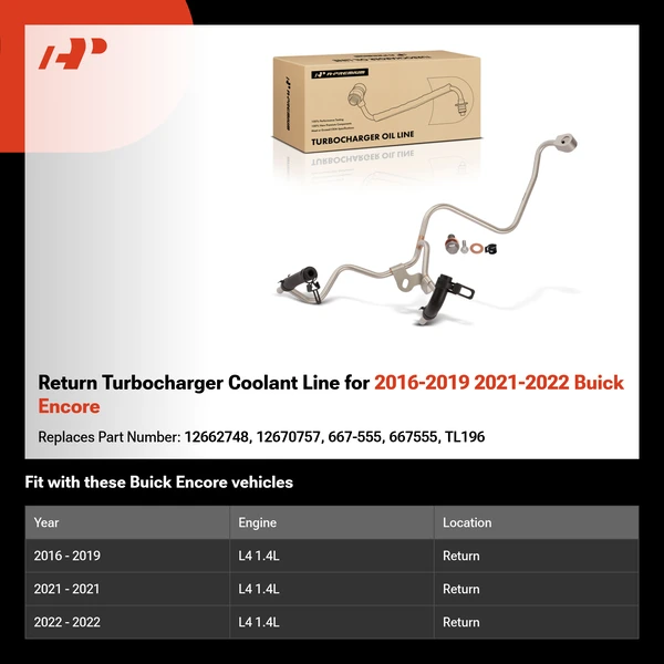 Return Turbocharger Coolant Line for 2016-2019 2021-2022 Buick Encore
