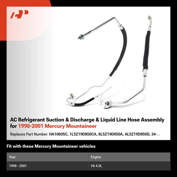 AC Refrigerant Suction & Discharge & Liquid Line Hose Assembly for 1998-2001 Mercury Mountaineer