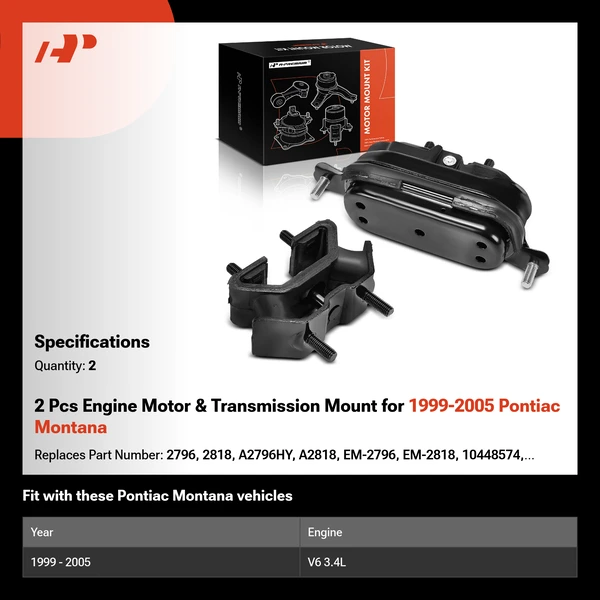 2 Pcs Engine Motor & Transmission Mount for 1999-2005 Pontiac Montana