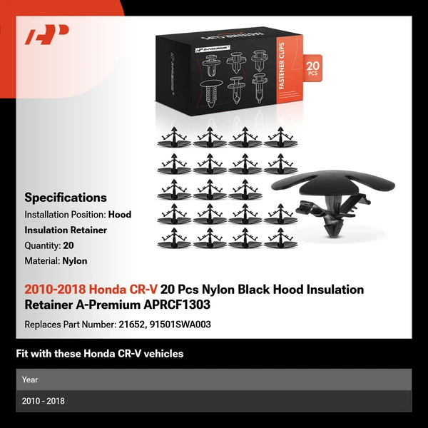 2010-2018 Honda CR-V 20 Pcs Nylon Black Hood Insulation Retainer A-Premium APRCF1303