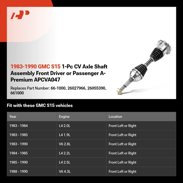 1983-1990 GMC S15 1-Pc CV Axle Shaft Assembly Front Driver or Passenger A-Premium APCVA047