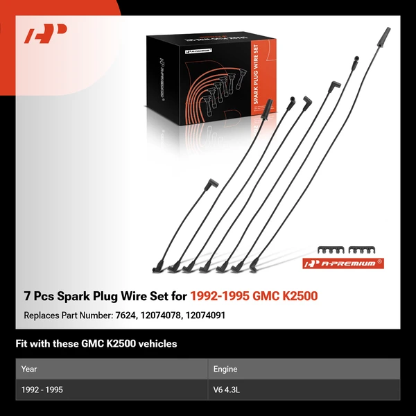7 Pcs Spark Plug Wire Set for 1992-1995 GMC K2500