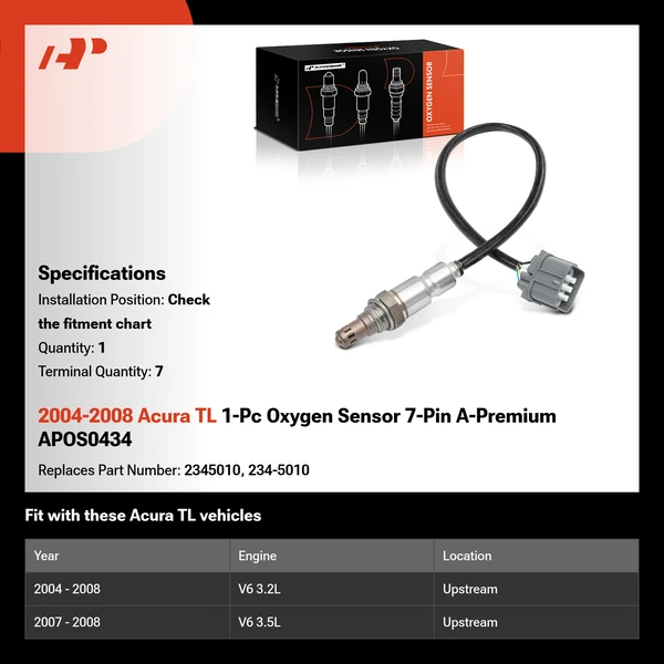2004-2008 Acura TL 1-Pc Oxygen Sensor 7-Pin A-Premium APOS0434