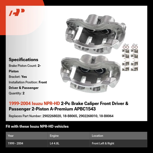 1999-2004 Isuzu NPR-HD 2-Pc Brake Caliper Front Driver & Passenger 2-Piston A-Premium APBC1543