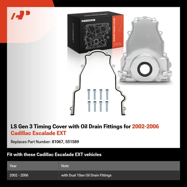 LS Gen 3 Timing Cover with Oil Drain Fittings for 2002-2006 Cadillac Escalade EXT