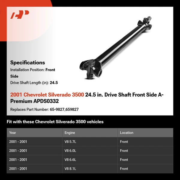 2001 Chevrolet Silverado 3500 24.5 in. Drive Shaft Front Side A-Premium APDS0332