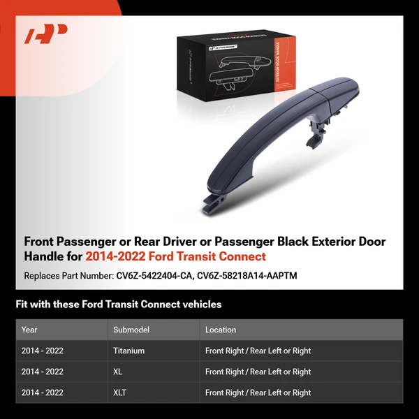 Front Passenger or Rear Driver or Passenger Black Exterior Door Handle for 2014-2022 Ford Transit Connect