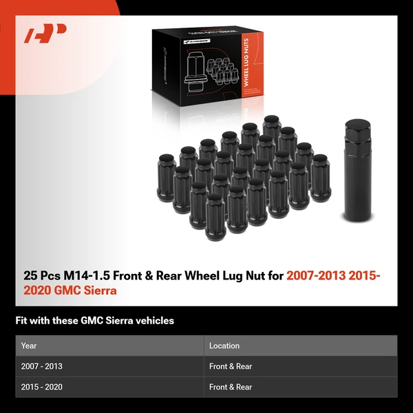 25 Pcs M14-1.5 Front & Rear Wheel Lug Nut for 2007-2013 2015-2020 GMC Sierra