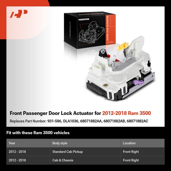 Front Passenger Door Lock Actuator for 2012-2018 Ram 3500