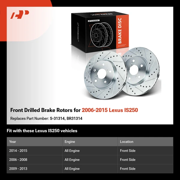 Front Drilled Brake Rotors for 2006-2015 Lexus IS250