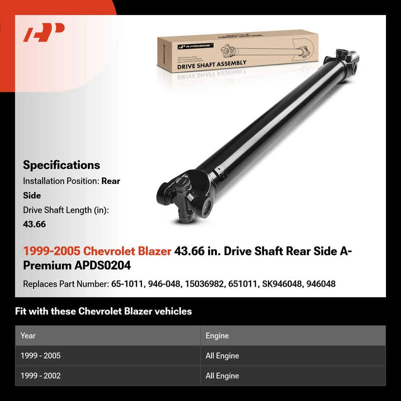 1999-2005 Chevrolet Blazer 43.66 in. Drive Shaft Rear Side A-Premium APDS0204