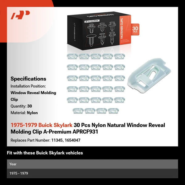 1975-1979 Buick Skylark 30 Pcs Nylon Natural Window Reveal Molding Clip A-Premium APRCF931