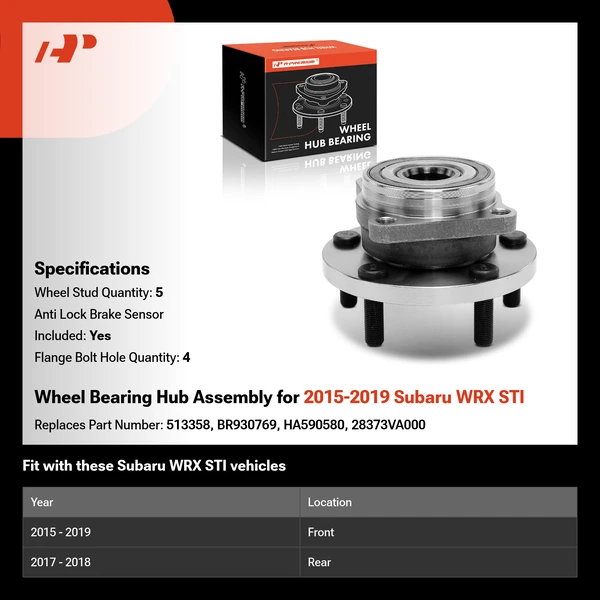 Wheel Bearing Hub Assembly for 2015-2019 Subaru WRX STI
