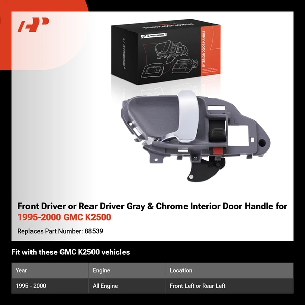Front Driver or Rear Driver Gray & Chrome Interior Door Handle for 1995-2000 GMC K2500