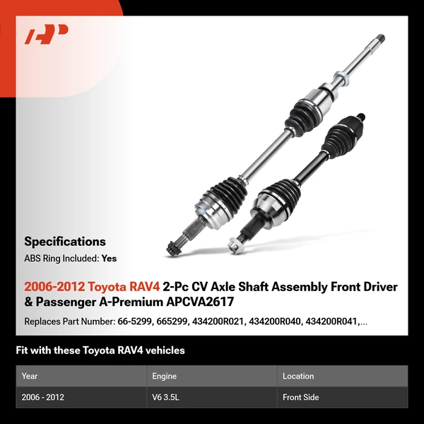 2006-2012 Toyota RAV4 2-Pc CV Axle Shaft Assembly Front Driver & Passenger A-Premium APCVA2617
