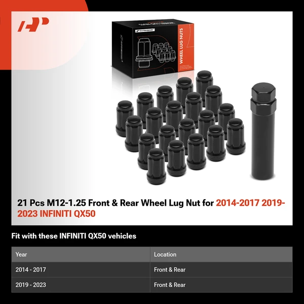 21 Pcs M12-1.25 Front & Rear Wheel Lug Nut for 2014-2017 2019-2023 INFINITI QX50