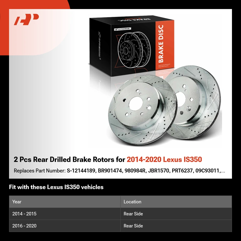 2 Pcs Rear Drilled Brake Rotors for 2014-2020 Lexus IS350