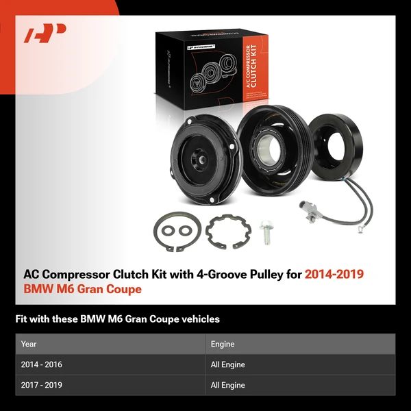 AC Compressor Clutch Kit with 4-Groove Pulley for 2014-2019 BMW M6 Gran Coupe