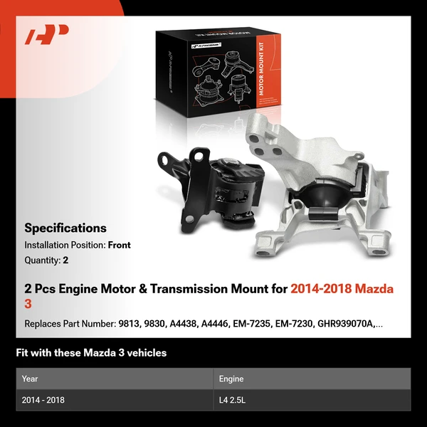 2 Pcs Engine Motor & Transmission Mount for 2014-2018 Mazda 3