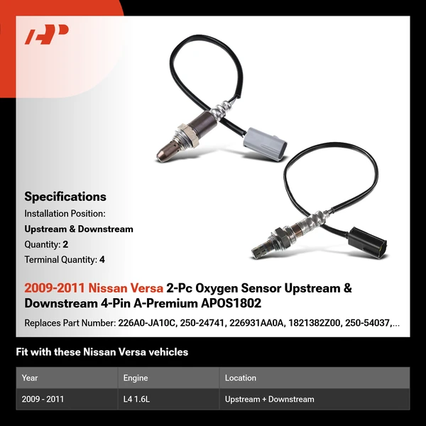 2009-2011 Nissan Versa 2-Pc Oxygen Sensor Upstream & Downstream 4-Pin A-Premium APOS1802