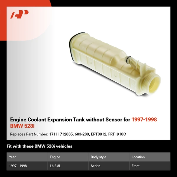 Engine Coolant Expansion Tank without Sensor for 1997-1998 BMW 528i
