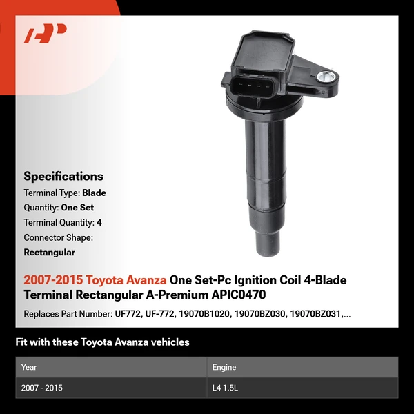 2007-2015 Toyota Avanza One Set-Pc Ignition Coil 4-Blade Terminal Rectangular A-Premium APIC0470
