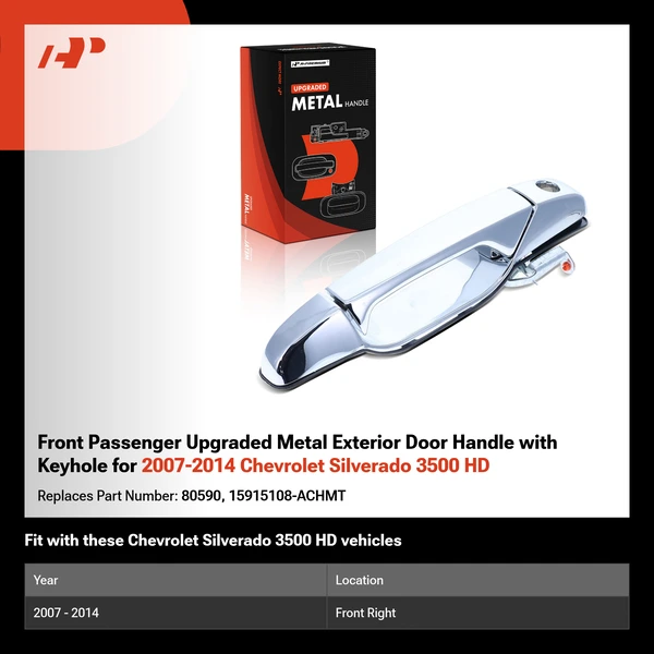 Front Passenger Upgraded Metal Exterior Door Handle with Keyhole for 2007-2014 Chevrolet Silverado 3500 HD